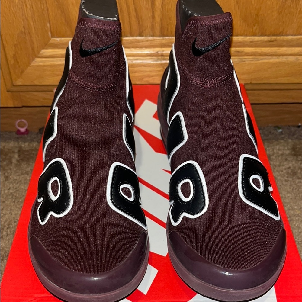 Nike Maroon and Black Sneakers with High-Top Design and Sock-Like Upper